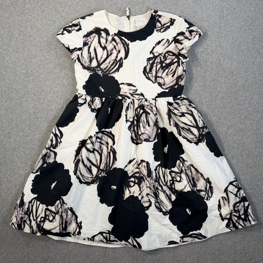Crewcuts Girls Size 10 Black White Floral Cap Sleeve Dress Cotton Flare